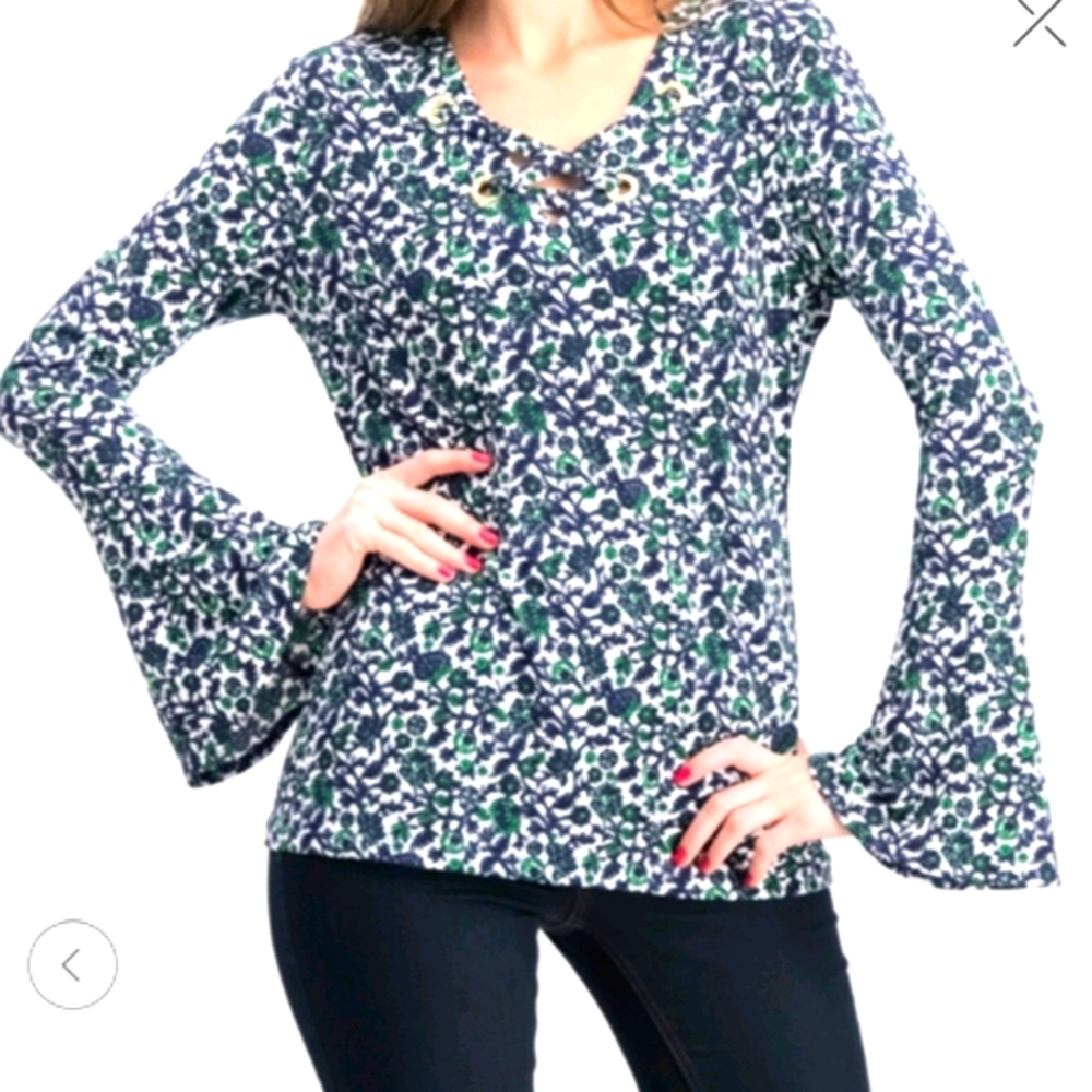 Michael Kors Printed lace-up Top White/Jewel Green
